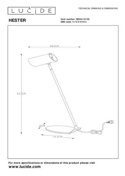 Lucide HESTER - Schreibtischlampe - 1xGU10 - Anthrazit - technisch